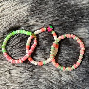 New Pink Strawberry Clay Bead Artisan Bracelet Stack